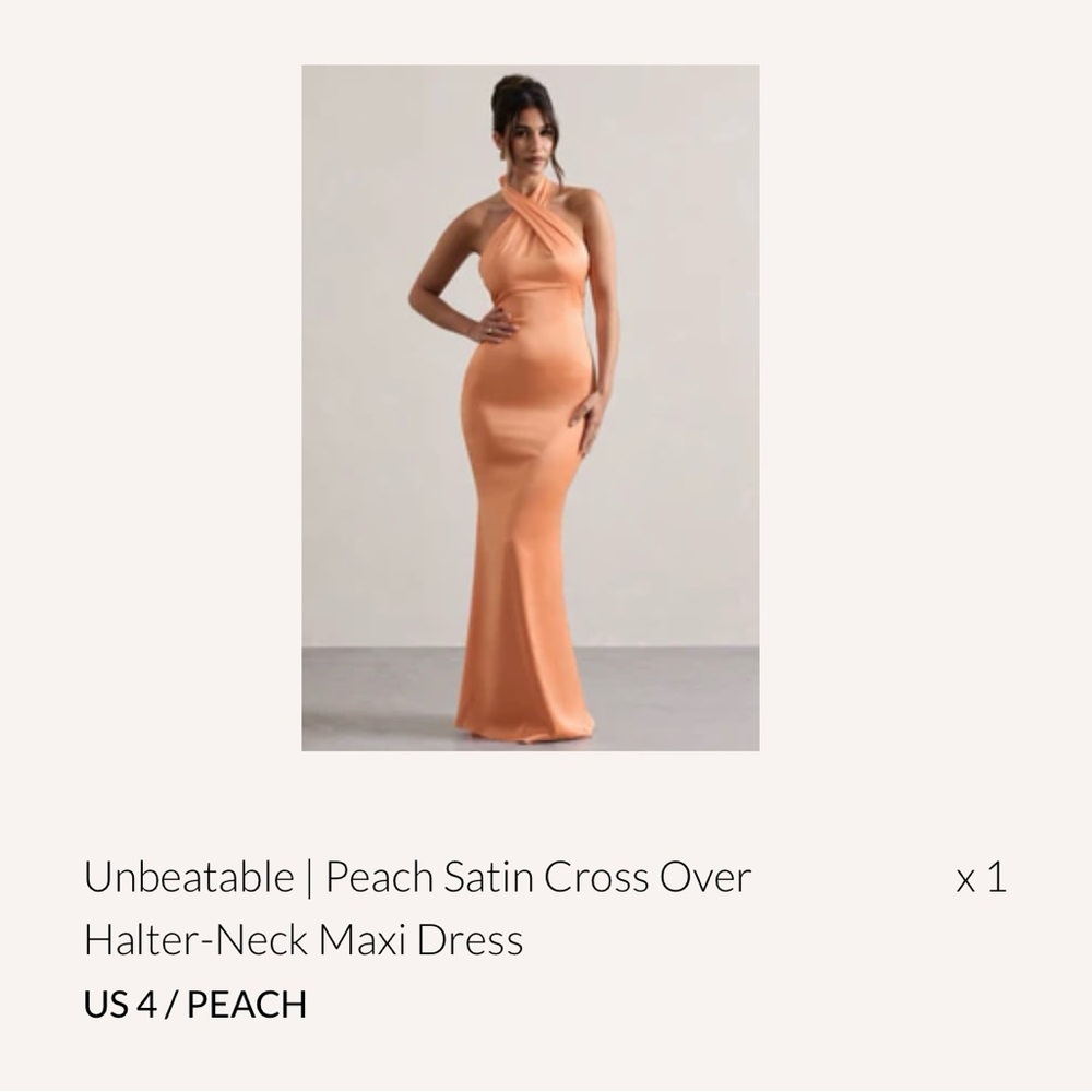 Peach Satin Halter-Neck Maxi Dress